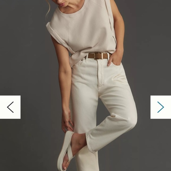 Anthropologie Sleeveless Muscle Sweatshirt Accents Tan Cream EUC S-M oversized - Picture 8 of 12